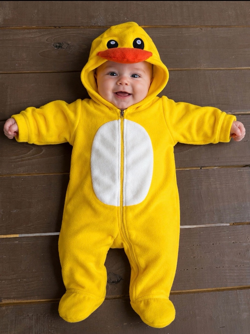 Cuddle Club infant size 3-6 months Yellow Duck Fleece One-Piece Hooded Coverall